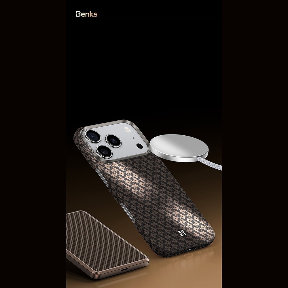 Benks Magnetic Armor Air Armor Grid Kevlar Case Metal Frame 600D for iPhone 17 gold