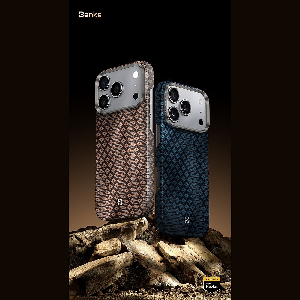Benks Magnetic Armor Air Armor Grid Kevlar Case Metal Frame 600D for iPhone 17 Pro Max gold